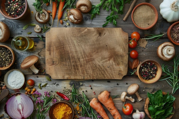 Ingredients on a wooden board