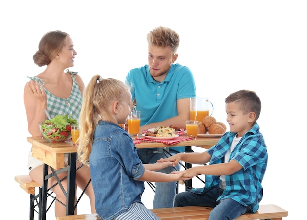 Happy family enjoying meal